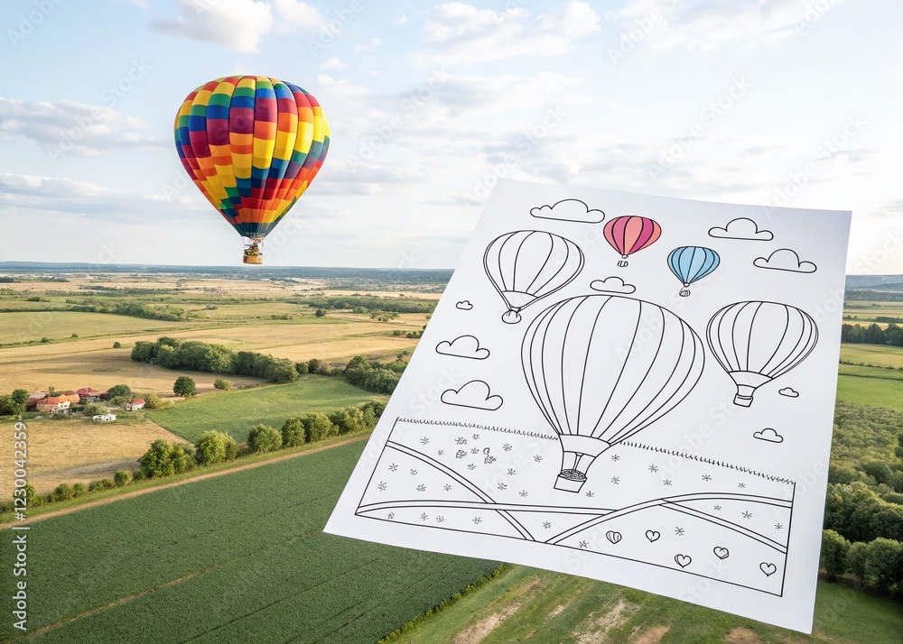 Colorful Hot Air Balloon Festival Coloring Page for Kids - Simple Line ...