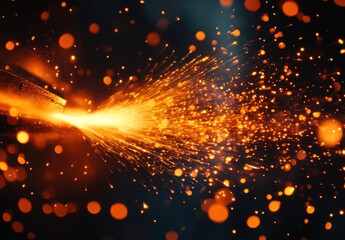 Poster - Dynamic Burst of Sparks and Glowing Particles in Dark Background Capturing the Essence of Energy and Movement in Industrial or Creative Settings