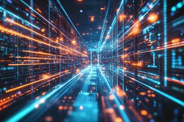 Poster - Modern Data Center With Rows of Server Racks, Network Hardware, and Advanced Technology
