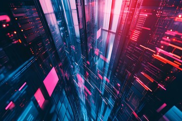 Poster - Modern Data Center With Rows of Server Racks, Network Hardware, and Advanced Technology 
