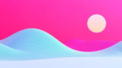 Poster - Harmonic Wave Motion, vibrant deep blues, soft sandy hues, bold black outlines, simple solid colors, pop art influence, clean geometric style, cool neon-lit color palette