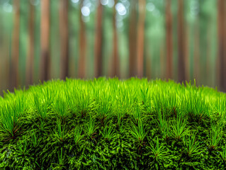 Lush moss carpet, forest background, nature scene, website banner