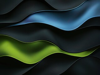 Poster - Elegant Waves of Fabric in Green, Blue, and Black Colors for Modern Graphic Design and Abstract Art Projects