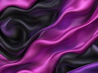 Poster - Elegant Purple and Black Silk Fabric Draped in Gentle Waves and Soft Textures for Background and Design Use