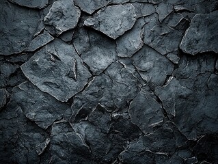 Poster - Textured Dark Slate Background with Irregular Shaped Stone Pieces and Natural Cracked Surface Details