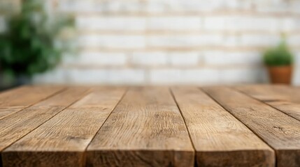 Poster - Empty rustic wooden table surface with blurred background