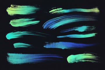 Poster - Colorful collection of textured brush strokes in soothing blue and green hues for creative projects