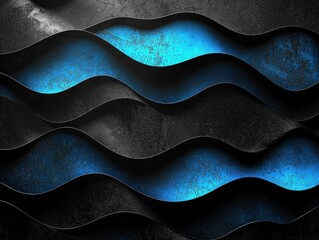 Poster - Abstract Wavy Background with Dark Texture and Blue Light Highlights