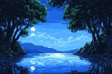 Poster - Blue pixelated digital background design for modern web projects and tech-themed visuals