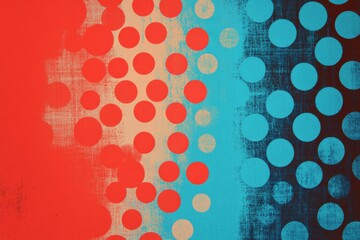 Poster - Vibrant halftone polka dot design featuring contrasting shades of red and blue for dynamic visual appeal and clarity in modern graphic projects