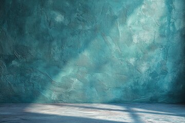 Poster - Elegant light aqua plaster backdrop for stylish photography and interior design purposes, perfect for product staging and creative shoots in contemporary settings