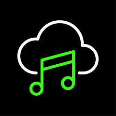 Fototapete - Cloud and melody, cloud music concept vector icon in line style design for website, app, UI, isolated on black background. Editable stroke. Vector illustration.
