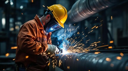 Poster - 
a man wearing a hard hat welding