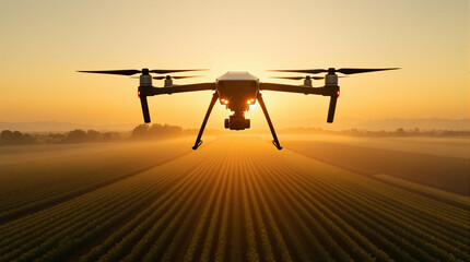 Poster - a drone flying over a field