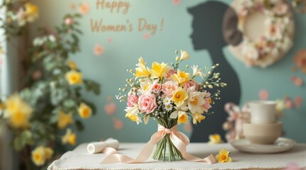 Aufkleber - a bouquet of flowers on a table  March 8 is International Women's Day