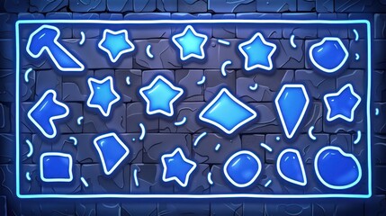Poster - Colorful neon geometric shapes against a dark stone background, creating a vibrant design