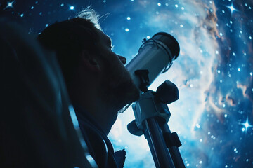Poster - Astronomer stargazing with telescope made generative AI image
