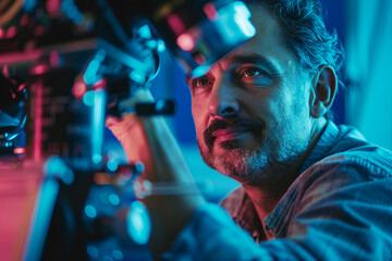 Poster - Astronomer stargazing with telescope made generative AI image