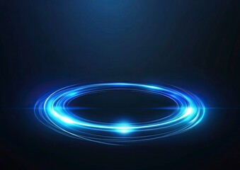 Poster - Abstract glowing blue light effect with a ring and circle on a black background. Vector illustration of an elegant glowing line or thin circular shape in motion with a long exposure effect, isolated.