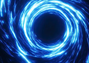 Poster - Abstract glowing blue light effect with moving lines in a circular shape on a black background, vector illustration. Simple and clean design, elegant style.