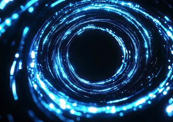 Poster - Abstract glowing blue light effect with moving lines in a circular shape on a black background, vector illustration. Simple and clean design, elegant style.