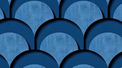 Poster - Abstract blue pattern featuring overlapping circular shapes creating a textured design