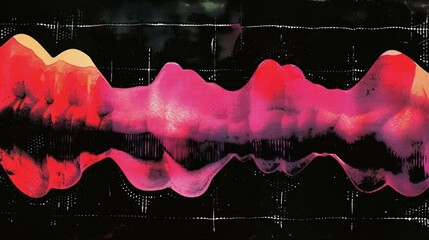 Poster - Abstract wave pattern in vibrant pink and orange against a black background, evoking energy