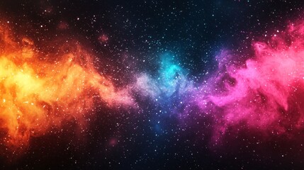Aufkleber - In a breathtaking cosmic realm, vibrant neon gradients blend seamlessly, creating a swirling nebula. Colors of orange, pink, and teal reflect a celestial dance, illuminating the vastness of space