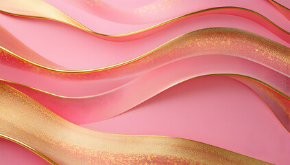 Poster - Pink and gold wavy lines, soft curves, flowing background