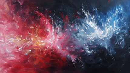 Aufkleber - Abstract cosmic artwork featuring vibrant red and blue swirls against a dark background