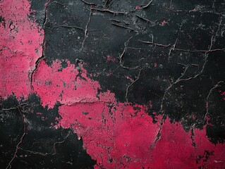 Poster - Cracked and Peeling Texture of Black and Pink Grunge Background with Distressed Finish