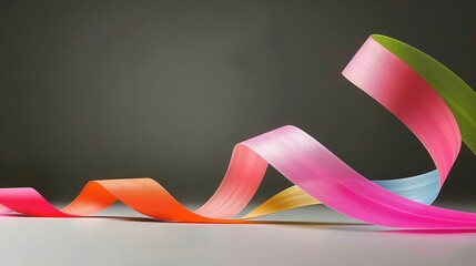 Poster - Colorful ribbons gracefully twisting and flowing across a smooth surface with soft lighting