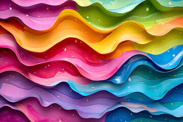 Poster - Colorful background with vibrant waves, 3D rendering illustration