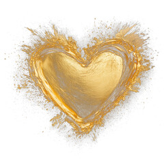 Poster - golden heart with metallic brushstroke accents and splashes on transparency background