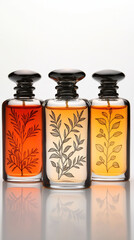 Canvas Print - Handcrafted glass perfume bottles with botanical designs, showcasing elegance and artistry