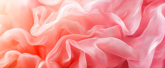 Poster - Close-up of soft, flowing pink and peach colored fabric creating a smooth and elegant texture, symbolizing luxury, delicacy, and femininity.