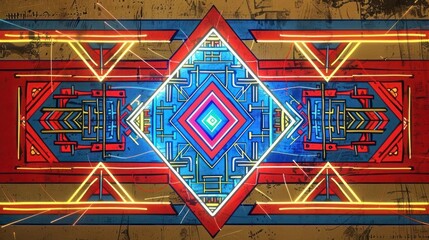 Poster - Vibrant geometric patterns with neon colors and intricate designs on a textured background