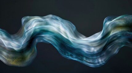 Poster - Abstract flowing waves in blue and green hues against a dark background, creating a serene atmosphere