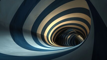 Poster - Abstract spiral tunnel with blue and white stripes, creating a sense of depth and movement