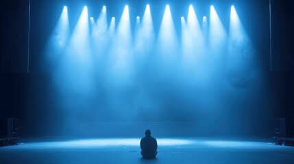 Poster - Theater Lighting Technician Adjusting Stage Lights, a dedicated professional fine-tuning illumination for an engaging performance, enhancing the audience's experience with precision.