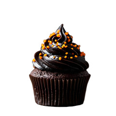 Sticker - cupcake, black and orange swirled frosting, decoration, dark moody