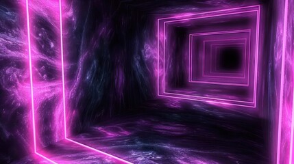 Fototapete - A vibrant, abstract tunnel with glowing pink lines creating a mesmerizing depth effect