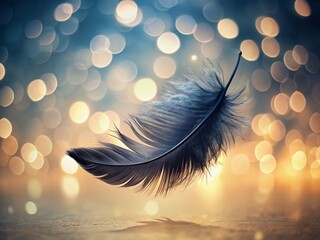 Wall Mural - Elegant Black Feather Floating, Minimalist Bokeh Background Stock Photo