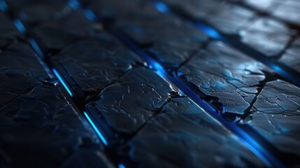 Poster - Close-up of textured dark surface with glowing blue lines creating a futuristic atmosphere