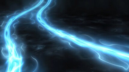 Aufkleber - Glowing blue streams of light weave through a dark, misty environment, creating a mystical atmosphere