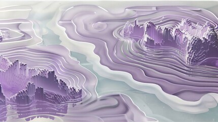 Poster - Abstract layered landscape in pastel tones showcasing serene waves and peaks, ideal for design use