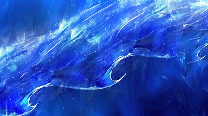 Aufkleber - Abstract blue waves with ethereal light effects creating a serene underwater atmosphere