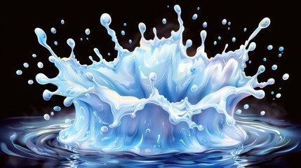 Poster - Vibrant water splash creating dynamic patterns against a dark background, evoking energy and motion
