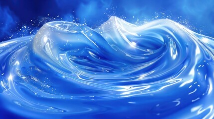 Poster - Dynamic blue water wave with sparkling reflections, creating a tranquil aquatic atmosphere