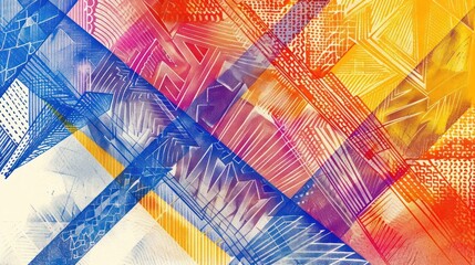 Poster - Vibrant abstract geometric pattern with colorful lines and textures creating a dynamic visual experience